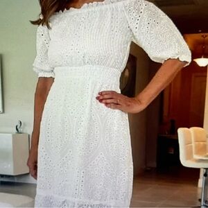 NWT Betsey Johnson Eyelet Midi white Dress Tiered Off Shoulder size xs
